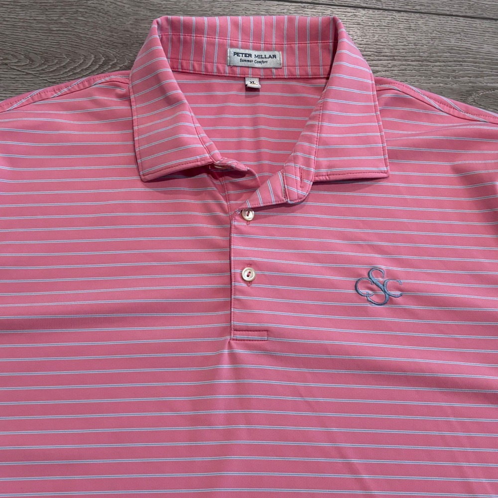 Peter Millar Summer Comfort Golf Polo Shirt Mens XL Pink Striped Preppy Casual - Picture 3 of 7
